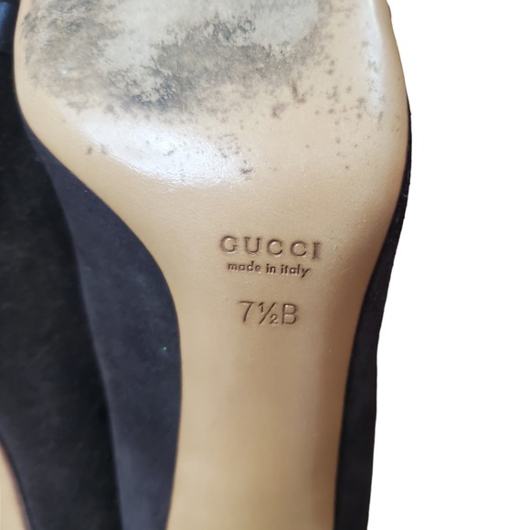 Gucci Horsebit Accented Suede and Embossed Leather Pumps Heels Guccissima 7.5 B - Picture 13 of 16